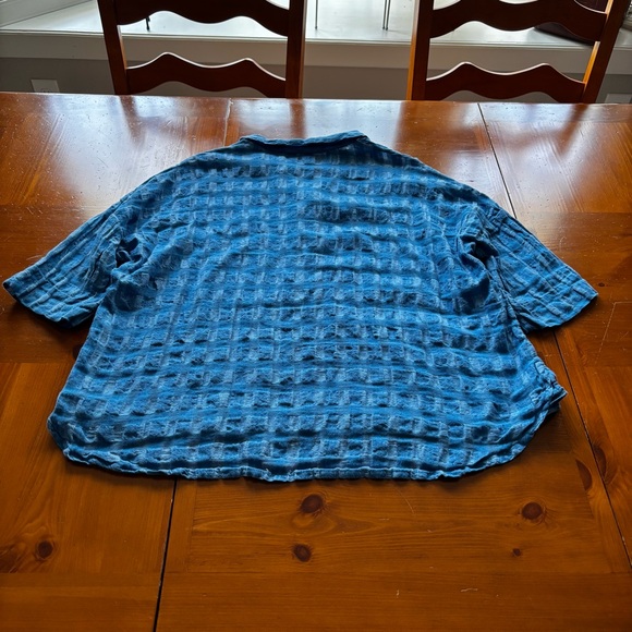 Poetry Blue Buffalo Plaid Women's Linen Blend 3/4 Sleeve Blouse Top Size 12 - Picture 8 of 10